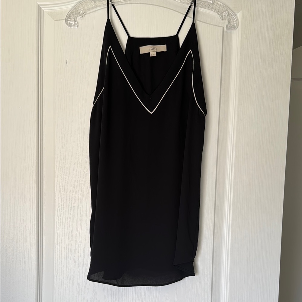 LOFT Women's Black Camisole with White Piping Detail Small
